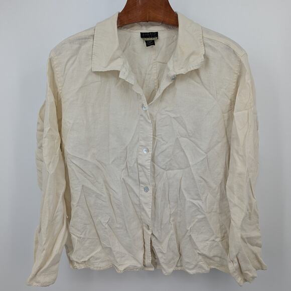 Vintage 100% Linen Sigrid Olsen Sport 3X Light Beige Button Down Neutral Preppy - Picture 1 of 6